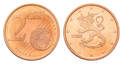 Финляндия 2 евроцента 2003 из ролла KM 99 сталь плакированная медью  UNC  M64-12