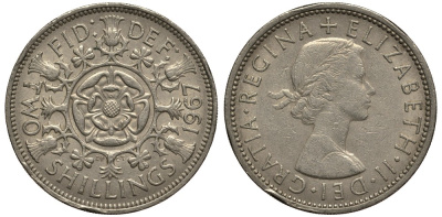 Великобритания 2 шиллинга (флорин) 1967 Елизавета II (1952-2022) KM 906 Spink 4146 медно-никель VG 4185-643