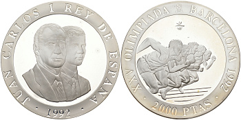 Испания 2000 песет 1992 XXV летние Олимпийские игры 1992 года в Барселоне, спринт KM 913 серебро PROOF 1072-8-53