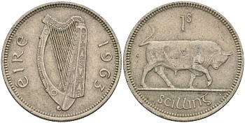 Ирландия 1 шиллинг 1963 бык KM 14a медно-никель 4146-515