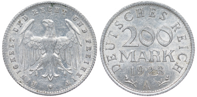 Германия 200 марок 1923 A KM 35, J. 304, Weege 22 алюминий 4604-553