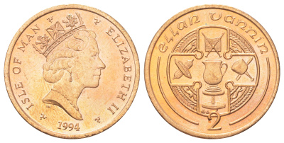 Остров Мэн 2 пенса 1994 KM 208 бронза UNC 4624-337