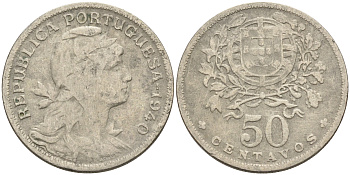 Португалия 50 сентаво 1940 KM 577 медно-никель 4563-1012