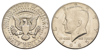 США 1/2 доллара (50 центов) 1983 D, Джон Кеннеди KM A202b медь плакированная медно-никелем aUNC 4367-736