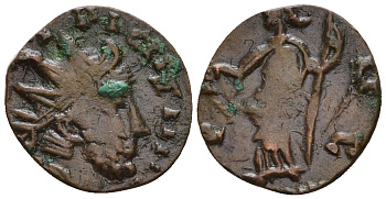 Римская Империя, императоры в Галлии антониниан 272 Тетрик, IMP C TETRICVS P F AVG, бюст императора / PAX AVG, Пация, персонификация Мира, локальная чеканка в Галлии RIC 100 биллон 1073-25-94