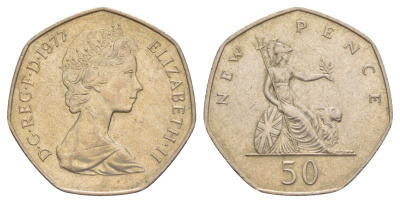 Великобритания 50 пенсов 1977 Елизавета II (1952-2022) KM 913, Spink 4223 медно-никель aUNC 4634-614