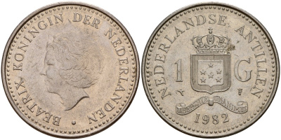 Нидерландские Антилы 1 гульден 1982 Беатрикс (1980-2013) KM 24 никель 4140-213