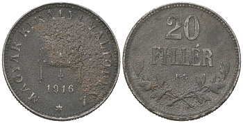 Венгрия 20 филлеров 1916 KB, Карл I (1916-1918) KM 498 железо 4615-456