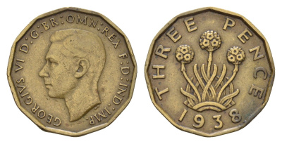 Великобритания 3 пенса 1938 Георг VI (1936-1952) KM 849, Spink 4112 никель латунь 4116-642