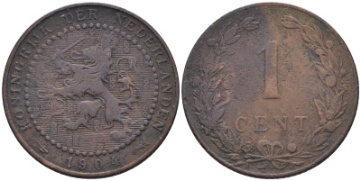 Нидерланды 1 цент 1904 Вильгельмина (1890-1948) KM 132.1 бронза    4169-229