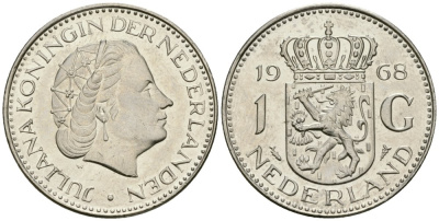 Нидерланды 1 гульден 1968 Юлиана (1948-1980) KM 184a никель UNC 4579-525