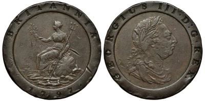 Великобритания 2 пенса 1797 Георг III (1760-1820), большой формат KM 619, Spink 3776 медь 1518-135