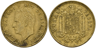 Испания 1 песета 1975 (79) Хуан Карлос I (1975-2014) KM 806 алюминиевая бронза 4189-864