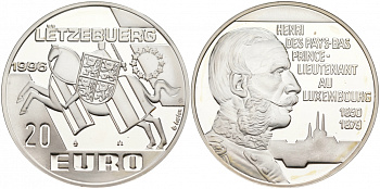 Люксембург 20 евро 1996 Анри Принц-лейтенант серебро PROOF 02-038-44