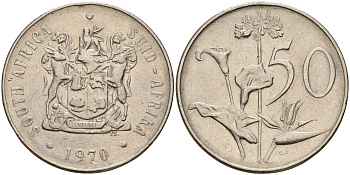 ЮАР 50 центов 1970 Зантедеския Эллиота (калла), герб KM 87 никель    4599-442