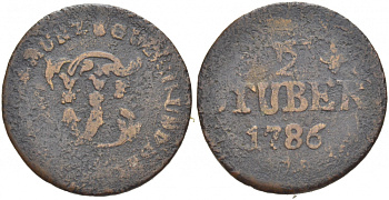 Юлих-Берг 1/2 штюбера 1786 PR, Карл Теодор (1743-1799) KM 206, Gr 3 медь 217-435