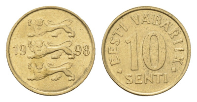 Эстония 10 сентов 1998 KM 22 латунь 4615-1012