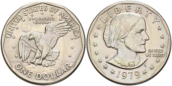 США 1 доллар 1979 Сьюзен Энтони KM 207 медь плакированная медно-никелем 4111-845