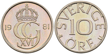 Швеция 10 эре 1981 U Карл XVI Густав (1973- ) KM 850 медно-никель 4169-121