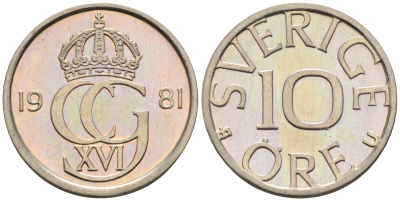 Швеция 10 эре 1981 U Карл XVI Густав (1973- ) KM 850 медно-никель 4169-121