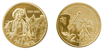 Польша 2 злотых 2005 MW, серия польские художники, Тадеуш Маковский (1882-1932) KM 541, Parchimowicz 961 латунь UNC 603-933