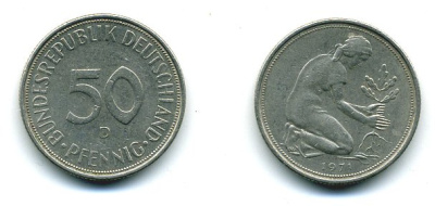 ФРГ 50 ПФЕННИГОВ 1971 D KM 109.1, J. 384 медно-никель 25-1851