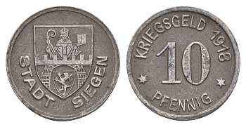Зиген 10 пфеннигов 1918 Funck 497.4, Men18 29332.5 железо 4636-741