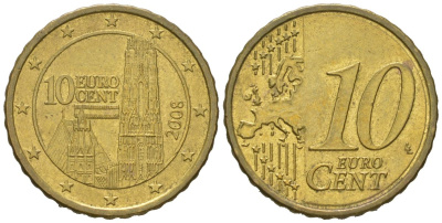 Австрия 10 евроцентов 2008 KM 3139 нордик aUNC 4539-214