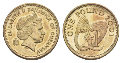 Гернси 1 фунт 2001 Елизавета II (1952-2022) KM 110 никель латунь UNC 4646-1055