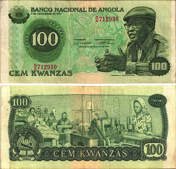 Ангола 100 кванза 1979 14 августа 1979, Антонио Агостиньо Нето Pick 115a бумага 7116-47-2-2