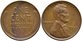 США 1 ЦЕНТ 1941 ЛИНКОЛЬН KM 132 бронза 4392-463