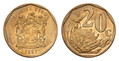 ЮАР 20 центов 1997 KM 162 сталь плакированная латунью UNC 4643-568