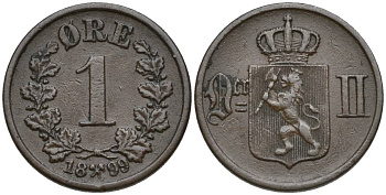 НОРВЕГИЯ 1 ЭРЕ 1899 ШВЕДСКОЕ ПРАВЛЕНИЕ (1814-1905) KM 352 бронза 4549-1158