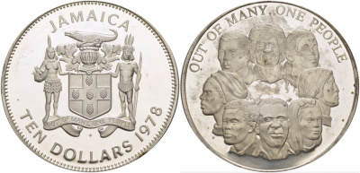 Ямайка 10 долларов 1978 единство Ямайки KM 75а серебро PROOF 05-041-31