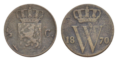 Нидерланды 1/2 цента 1870 KM 90 медь 4644-822