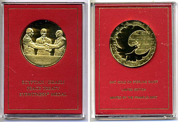 США медаль 1979 на заключение мирного договора между Израилем и Египтом 26 марта 1979 года, Франклинминт, позолота 24 карата на стерлинговом серебре серебро PROOF 00-00