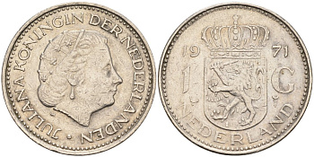 Нидерланды 1 гульден 1971 Юлиана (1948-1980) KM 184а никель 54-1753