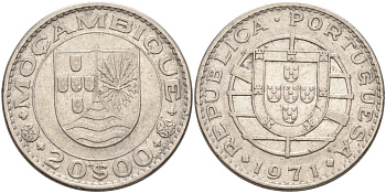 Португальский Мозамбик 20 эскудо 1971 KM 87 никель 189-1235