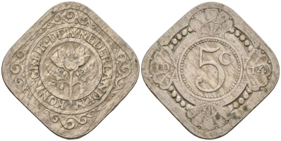 Нидерланды 5 центов 1914 Вильгельмина (1890-1948) KM 153 медно-никель 4592-836