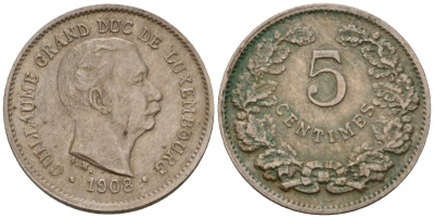 Люксембург 5 сантимов 1908 Вильгельм IV (1905-1912) KM 26 медно-никель 4602-342