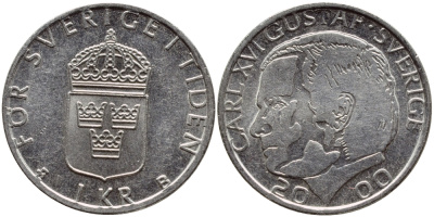 Швеция 1 крона 2000 Карл XVI Густав (1973- ) KM 852а медно-никель 4364-3225