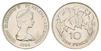 Острова Святой Елены и Вознесения 10 пенсов 1984 год-тип KM 4 медно-никель UNC 4670-1127