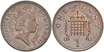Великобритания 1 пенни 1988 Елизавета II (1952-2022) KM 935, Spink 4381 (B3) бронза    4187-531