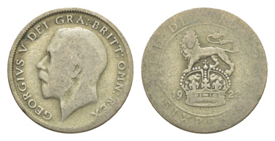 Великобритания 6 пенсов 1922 Георг V (1910-1936) KM 815a.1, Spink 4024 серебро 75-843