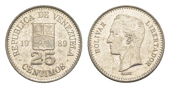 Венесуэла 25 сентимо 1989 Симон Боливар Y 50a сталь плакированная никелем 4580-853