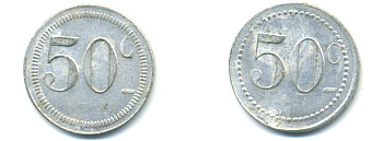 ФРАНЦИЯ 50 САНТИМОВ НАЧАЛО XX ВЕКА d 24 мм, вес около 1,0 гр., платежный жетон., платежный жетон алюминий 89-1043