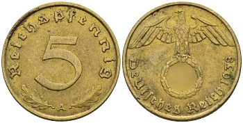 Германия 5 рейхспфеннигов 1938 A KM 91, J. 363 алюминиевая бронза 4151-818