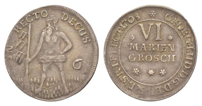 Брауншвейг-Каленберг-Ганновер 6 мариенгрошей 1708 дикарь, Георг I (1698-1727), из коллекции Ричарда Б. Смита KM 11, Welter 2179 серебро 1525-423