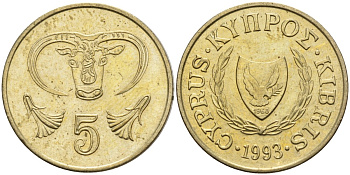 Кипр 5 центов 1993 KM 55.3 никель латунь 4141-1037