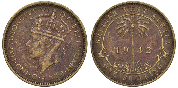 Британская Западная Африка 1 шиллинг 1942 Георг VI KM 23 никель латунь 25-1634